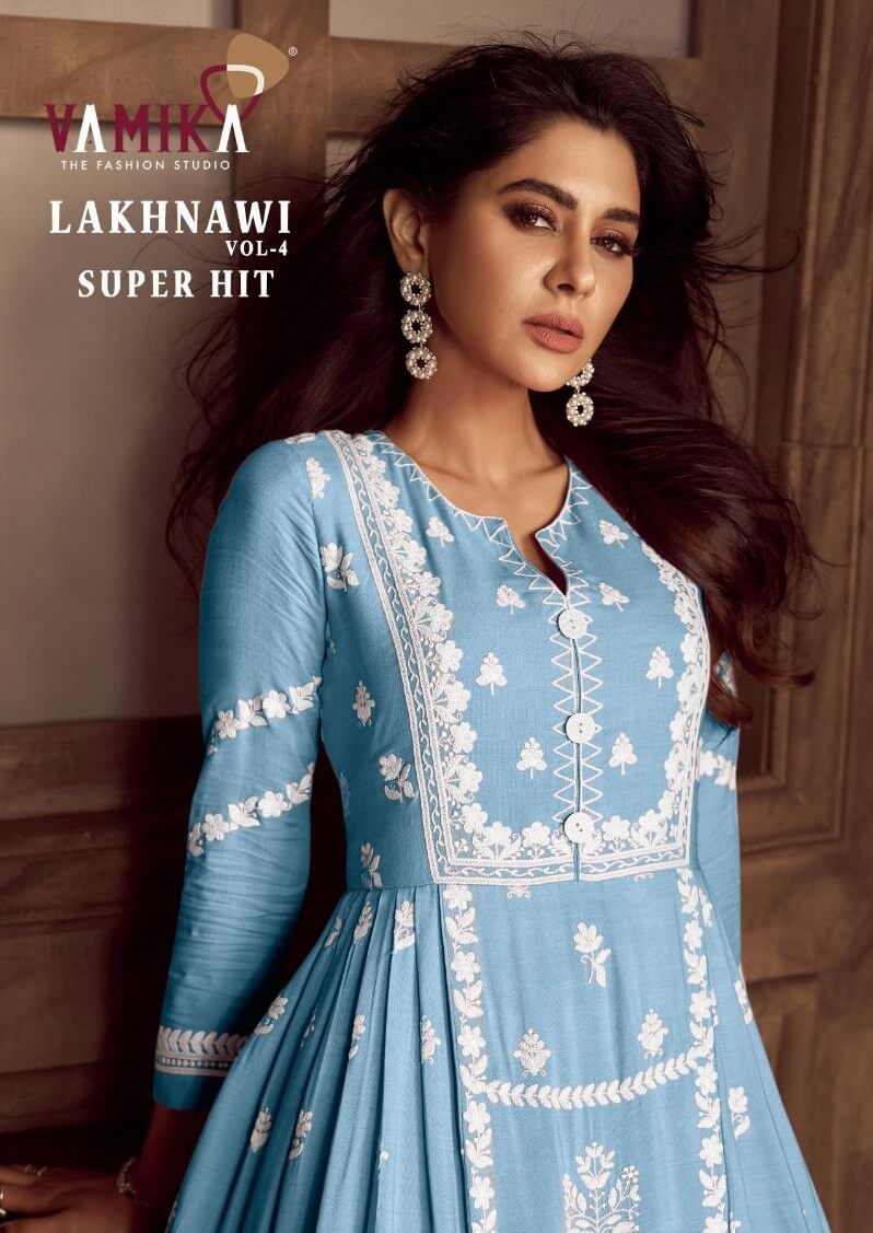 Vamika Lakhnavi Vol 4 Lucknowi Work Kurti Bottom Dupatta Catalog collection 5