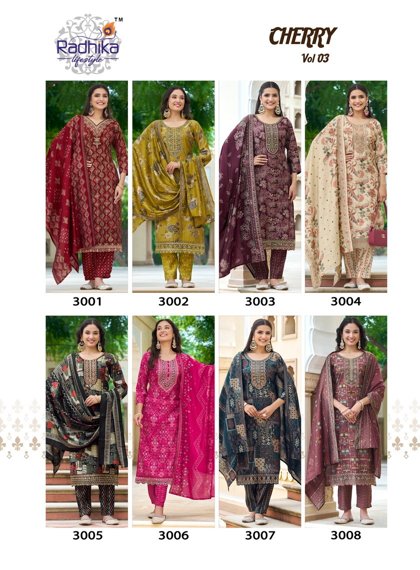 Radhika Lifestyle Cherry Vol 3 Printed Salwar Kameez Catalog collection 13