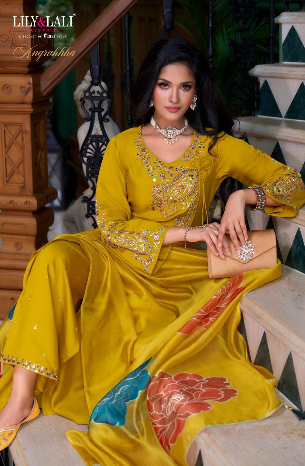 Lily Lali Angrakhha Kurti Palazzo Set With Dupatta Catalog collection 7