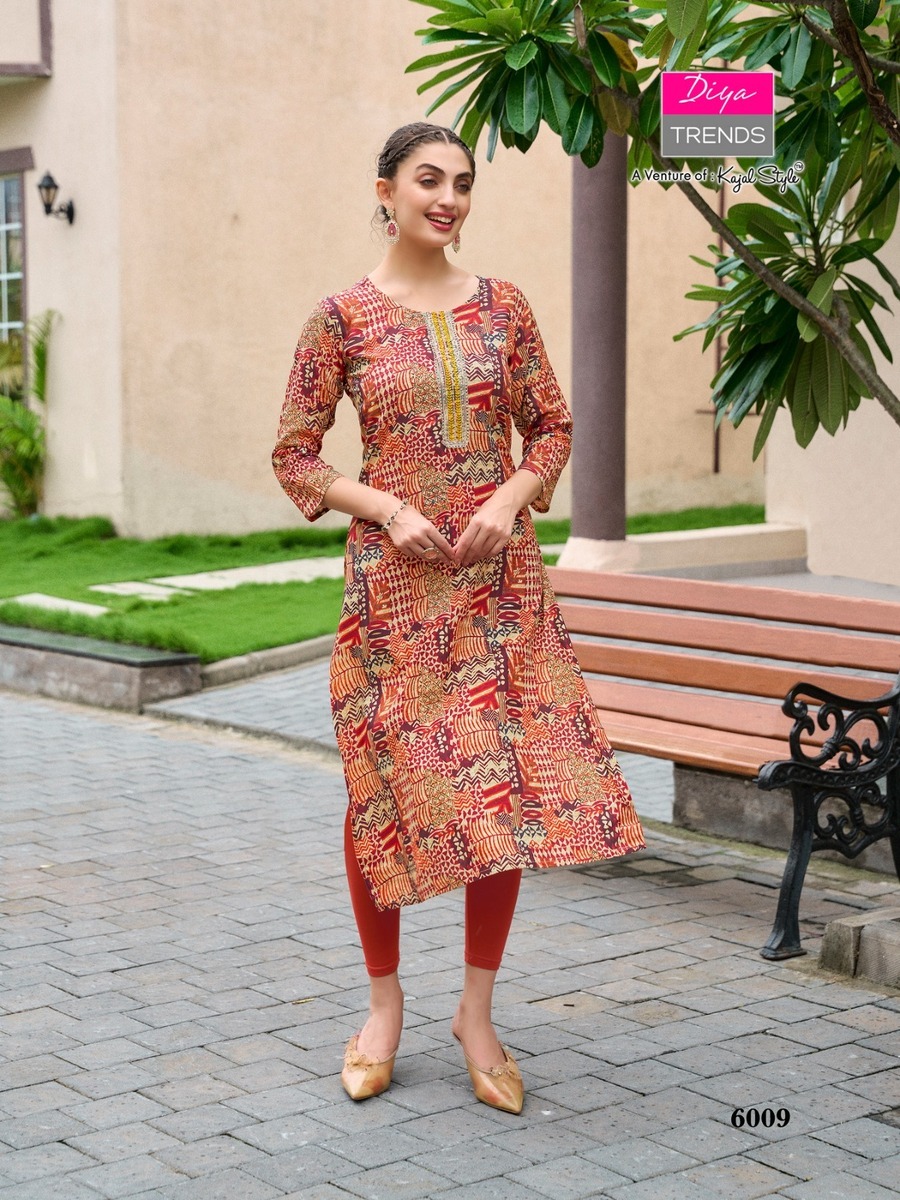 Diya Trends Straight Rayon Kurti Size Set collection 5
