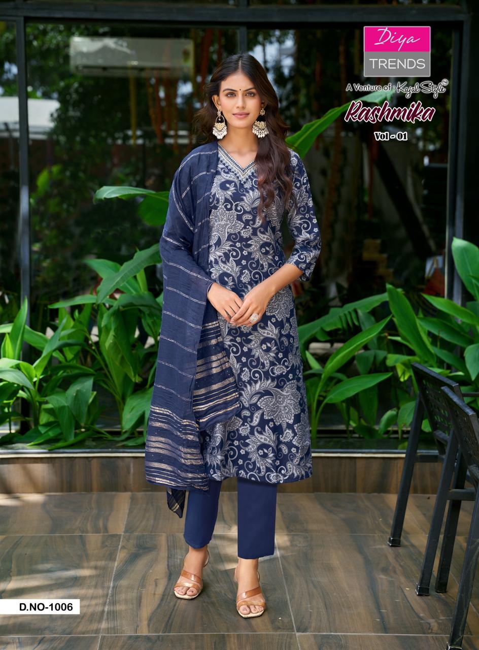Diya Trends Rashmika Vol 1 Printed Salwar Kameez Catalog collection 3