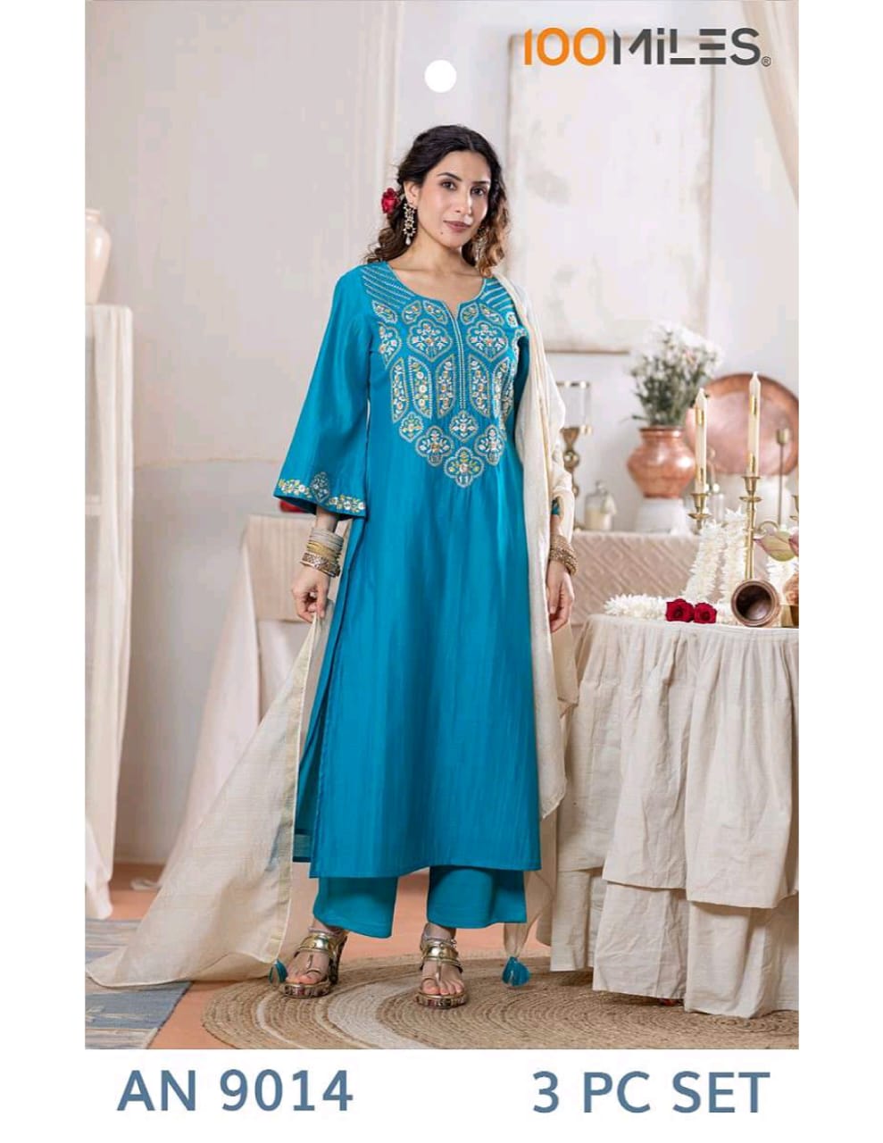 100 Miles Kurti AN9014 Embroidery Salwar Kameez Size Set collection 1