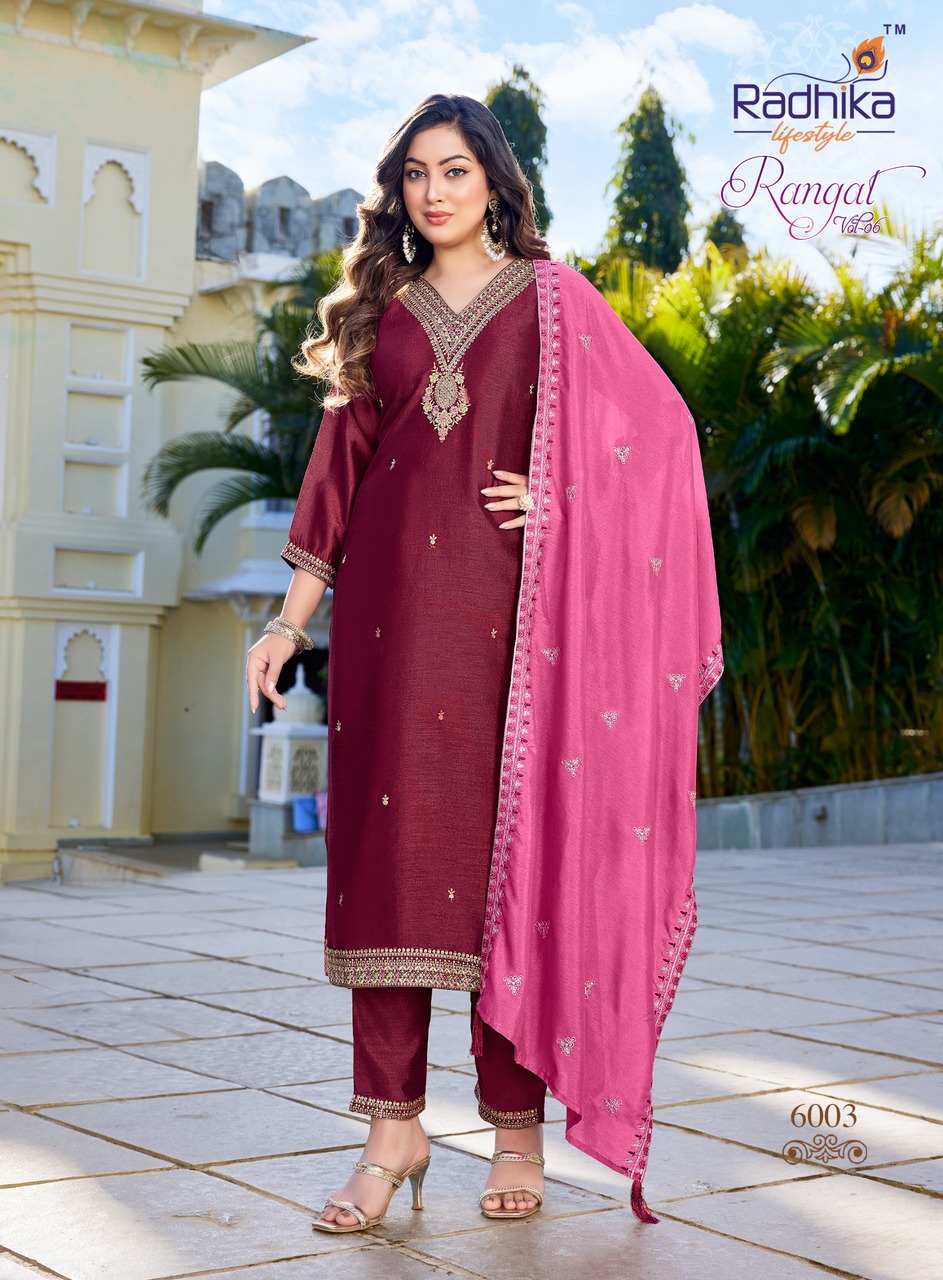 Radhika Lifestyle Rangat Vol 6 Embroidery Catalog collection 8