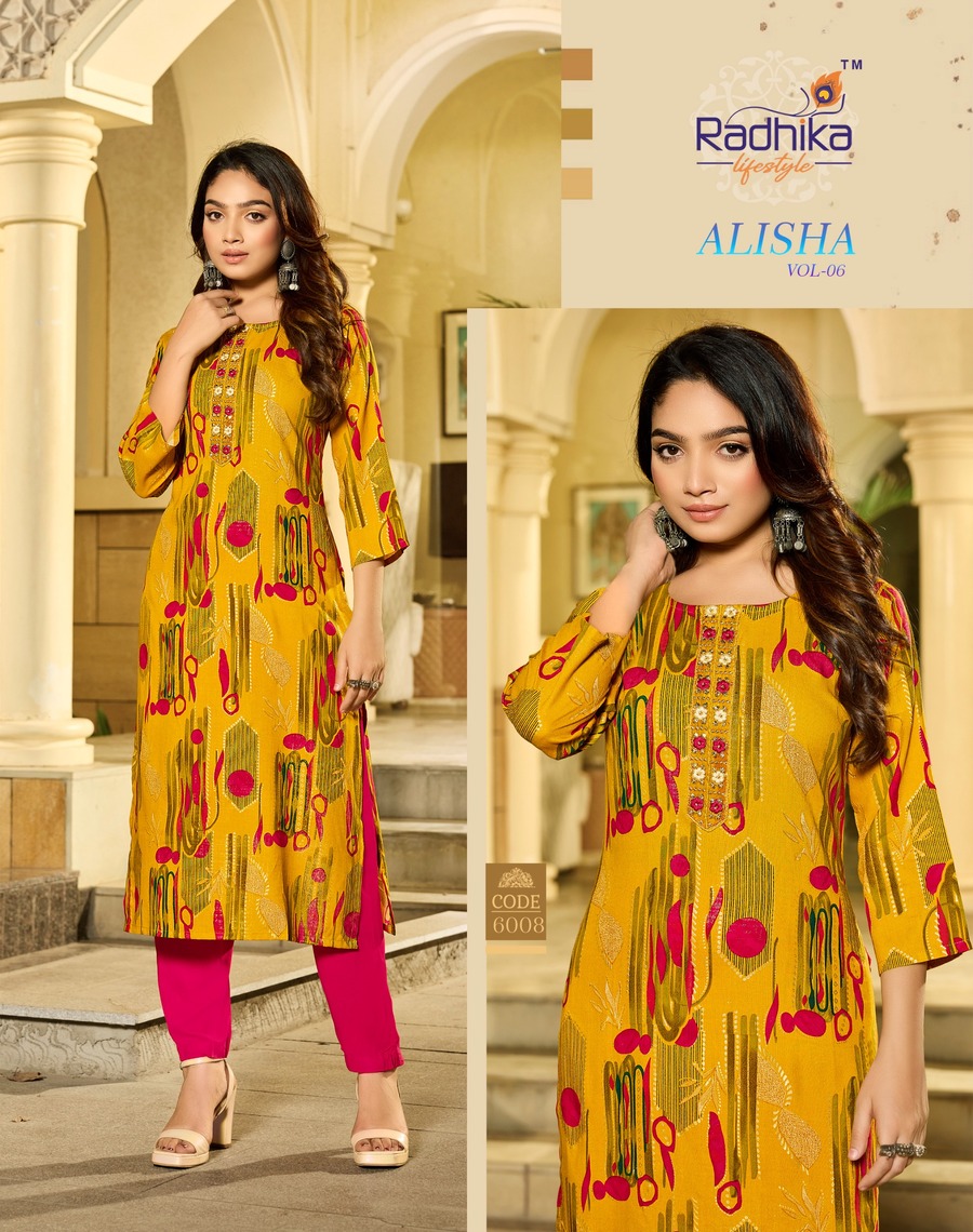 Radhika Lifestyle Alisha Vol 6 Rayon Kurti Catalog collection 4