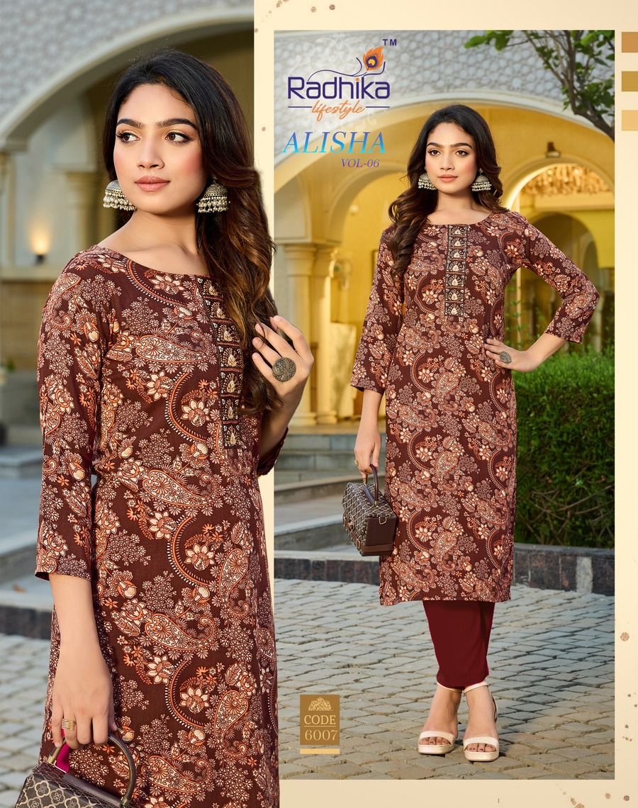 Radhika Lifestyle Alisha Vol 6 Rayon Kurti Catalog collection 3