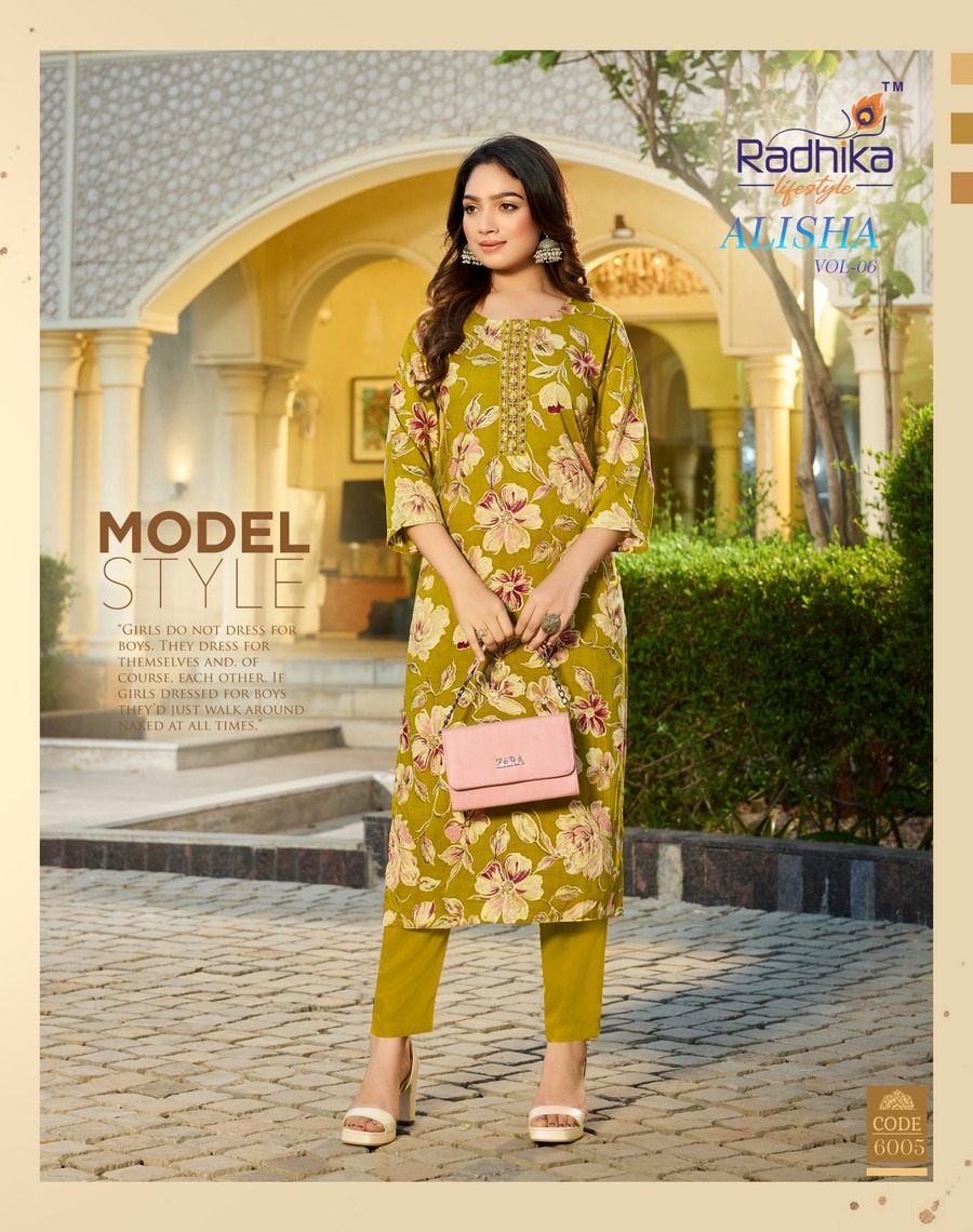 Radhika Lifestyle Alisha Vol 6 Rayon Kurti Catalog collection 8