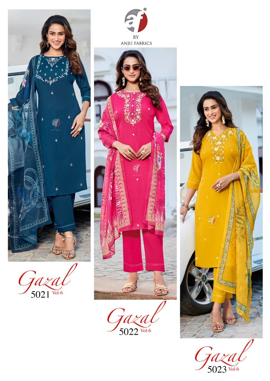 Anju Fabrics Gazal Vol 6 Embroidery Salwar Kameez Catalog collection 11