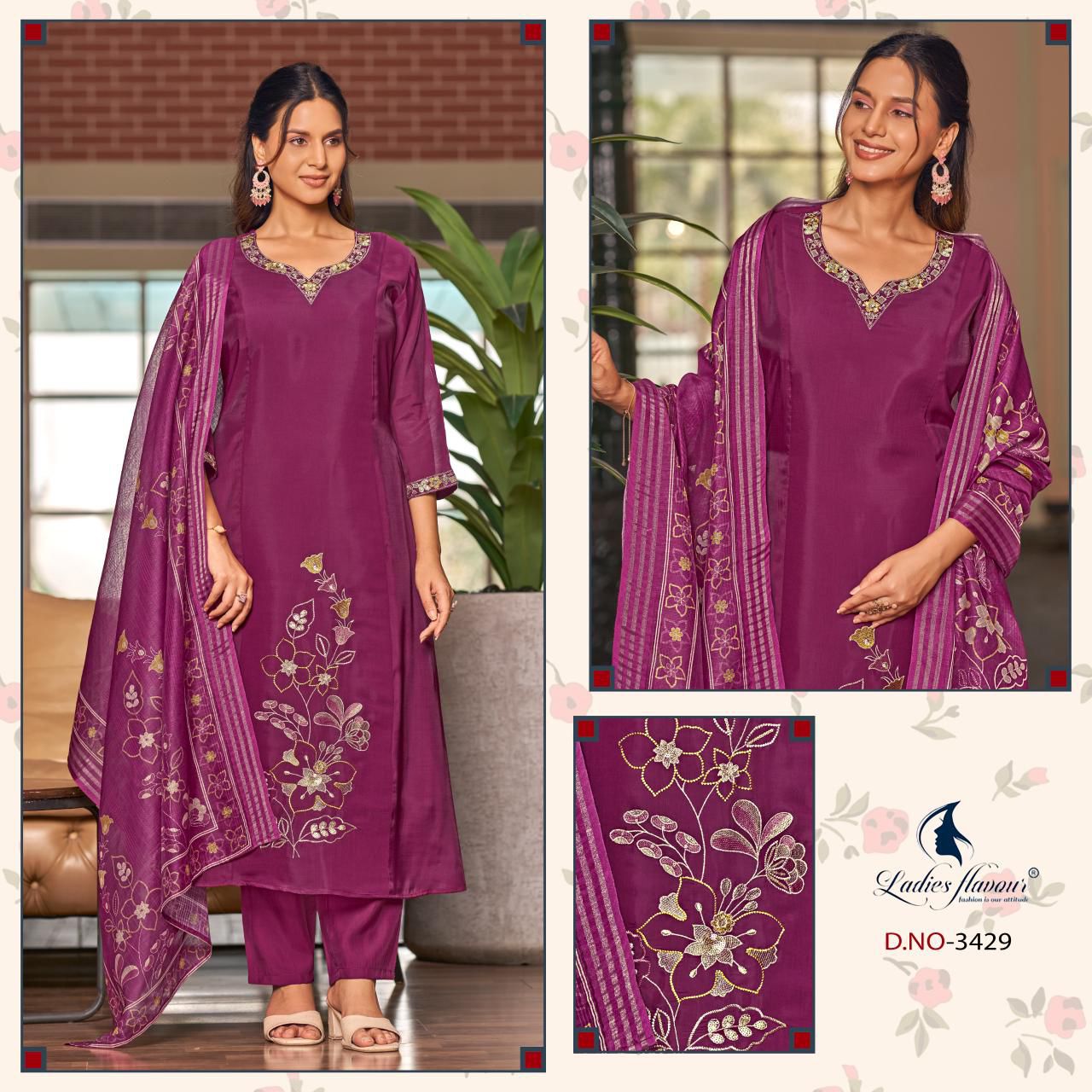 Ladies Flavour dno 3427 Embroidery Salwar Kameez Size Set collection 2