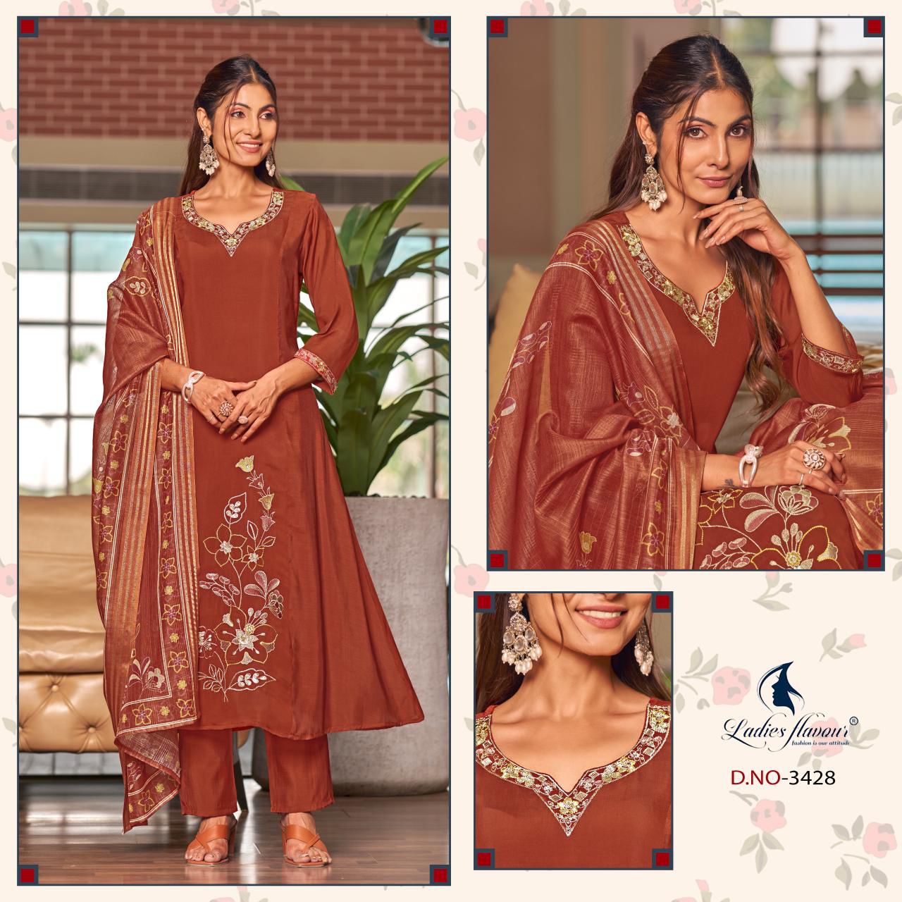 Ladies Flavour dno 3427 Embroidery Salwar Kameez Size Set collection 1