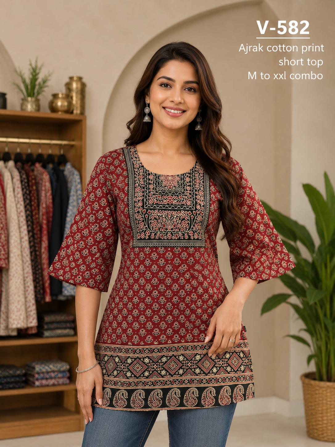 Aarvee Creation Ajrak Ladies Tops Size Set collection 5