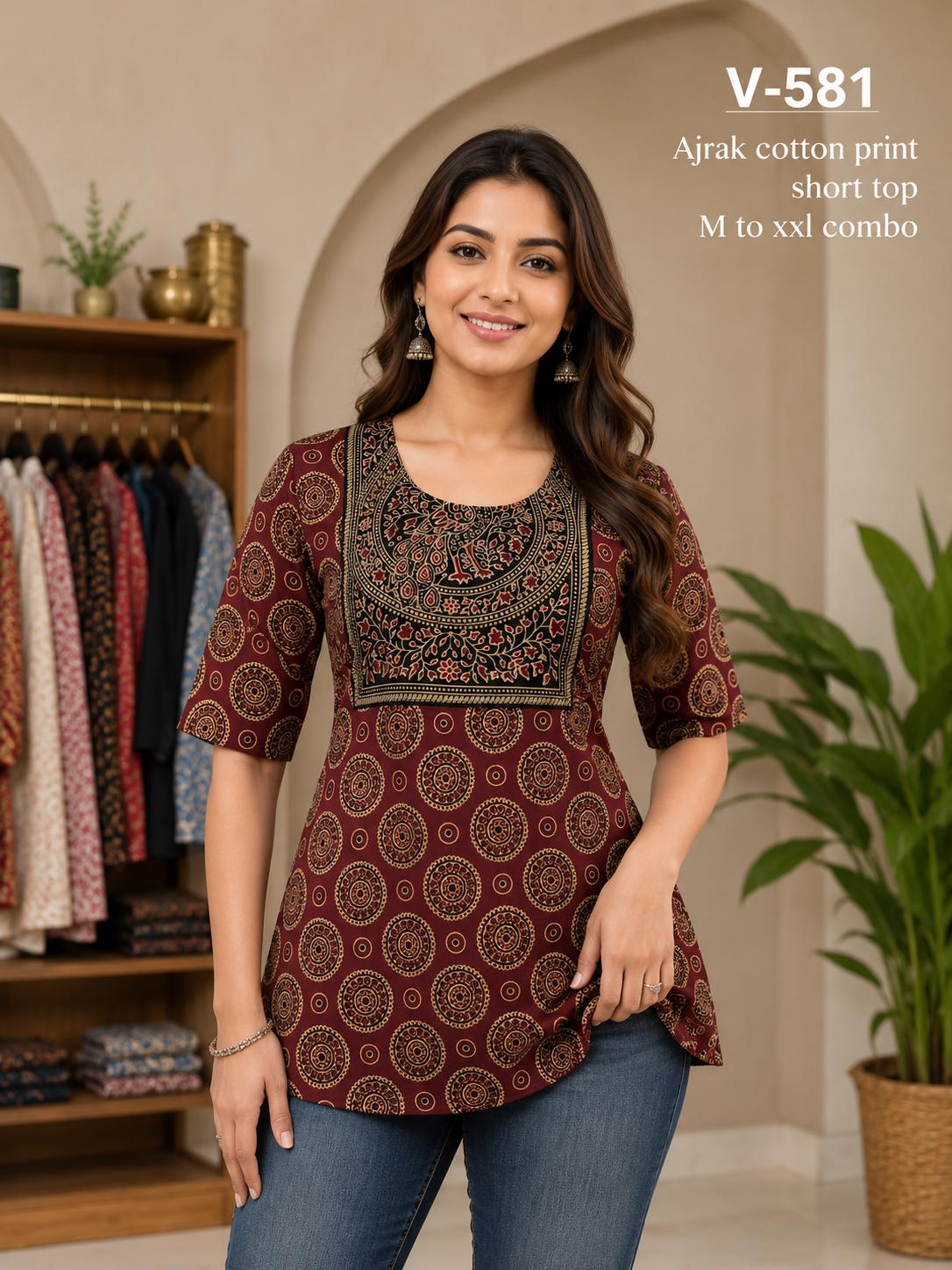 Aarvee Creation Ajrak Ladies Tops Size Set collection 7
