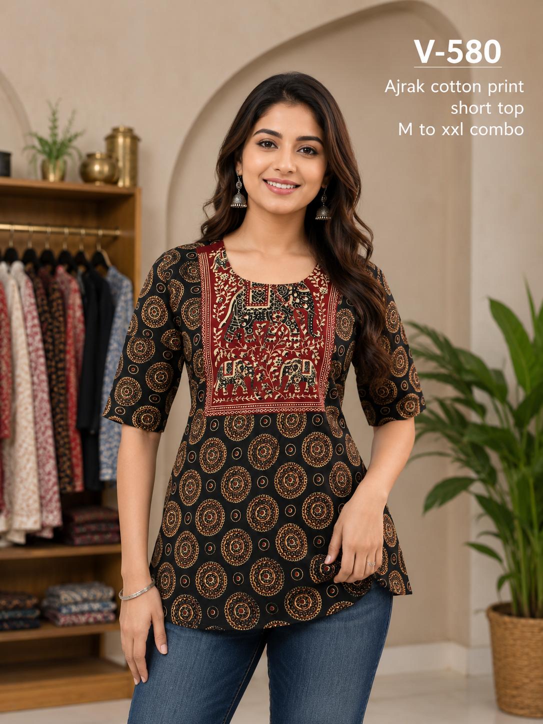 Aarvee Creation Ajrak Ladies Tops Size Set collection 6