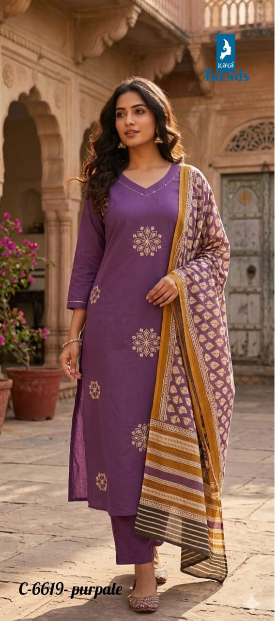 Kaya Trends 6619Purple Cotton Salwar Kameez Size Set collection 1