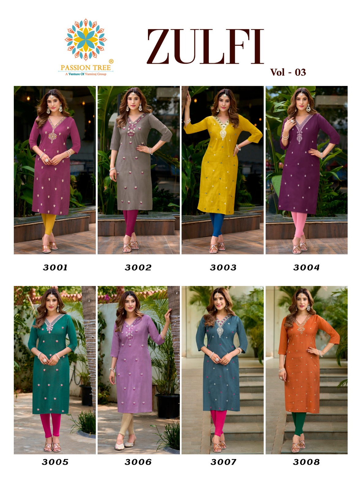 Passion Tree Zulfi Vol 3 Straight Cut Kurti Catalog collection 9