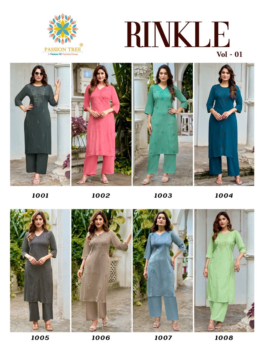 Passion Tree Rinkle Kurti Palazzo Set Catalog collection 10
