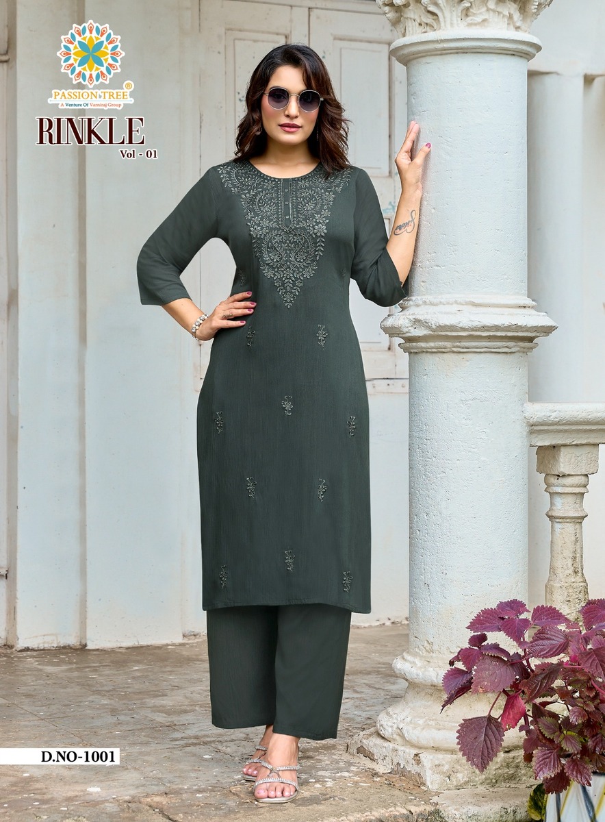 Passion Tree Rinkle Kurti Palazzo Set Catalog collection 8