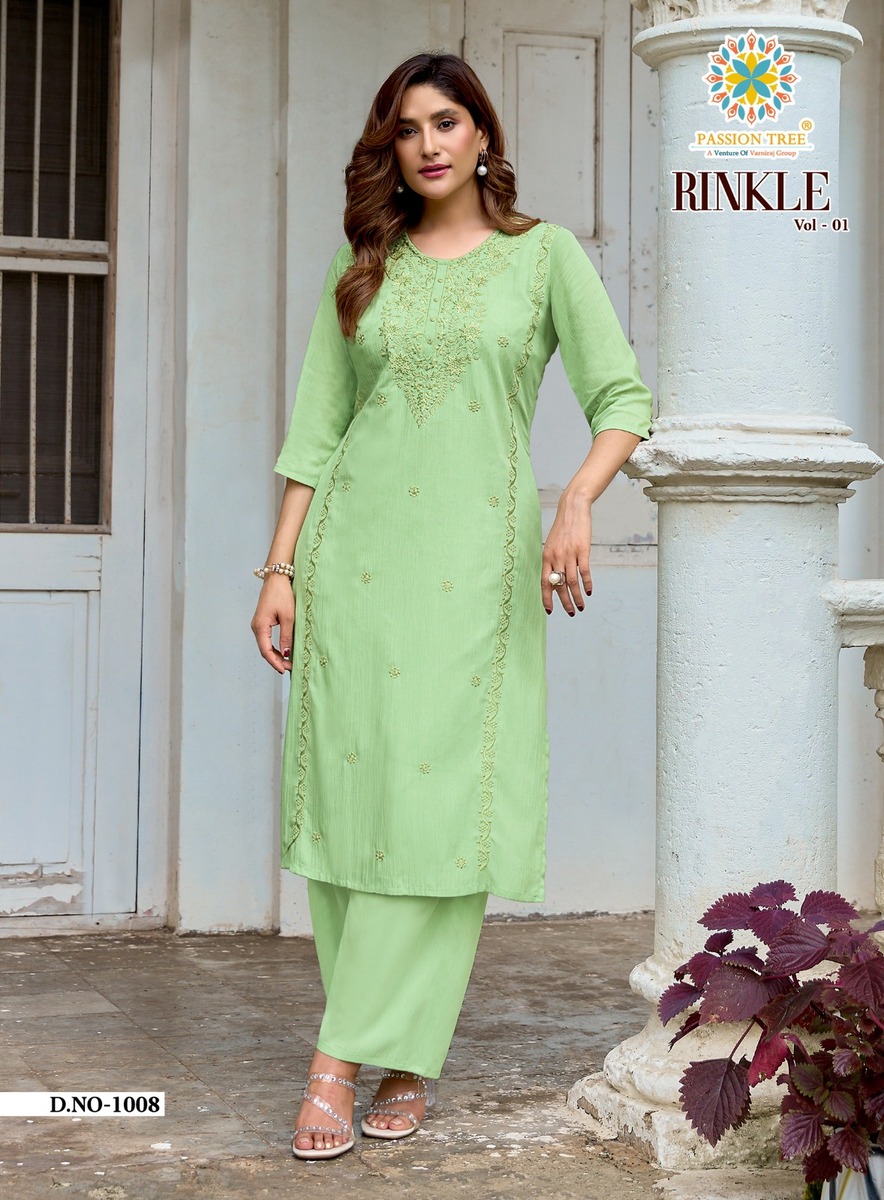 Passion Tree Rinkle Kurti Palazzo Set Catalog collection 1