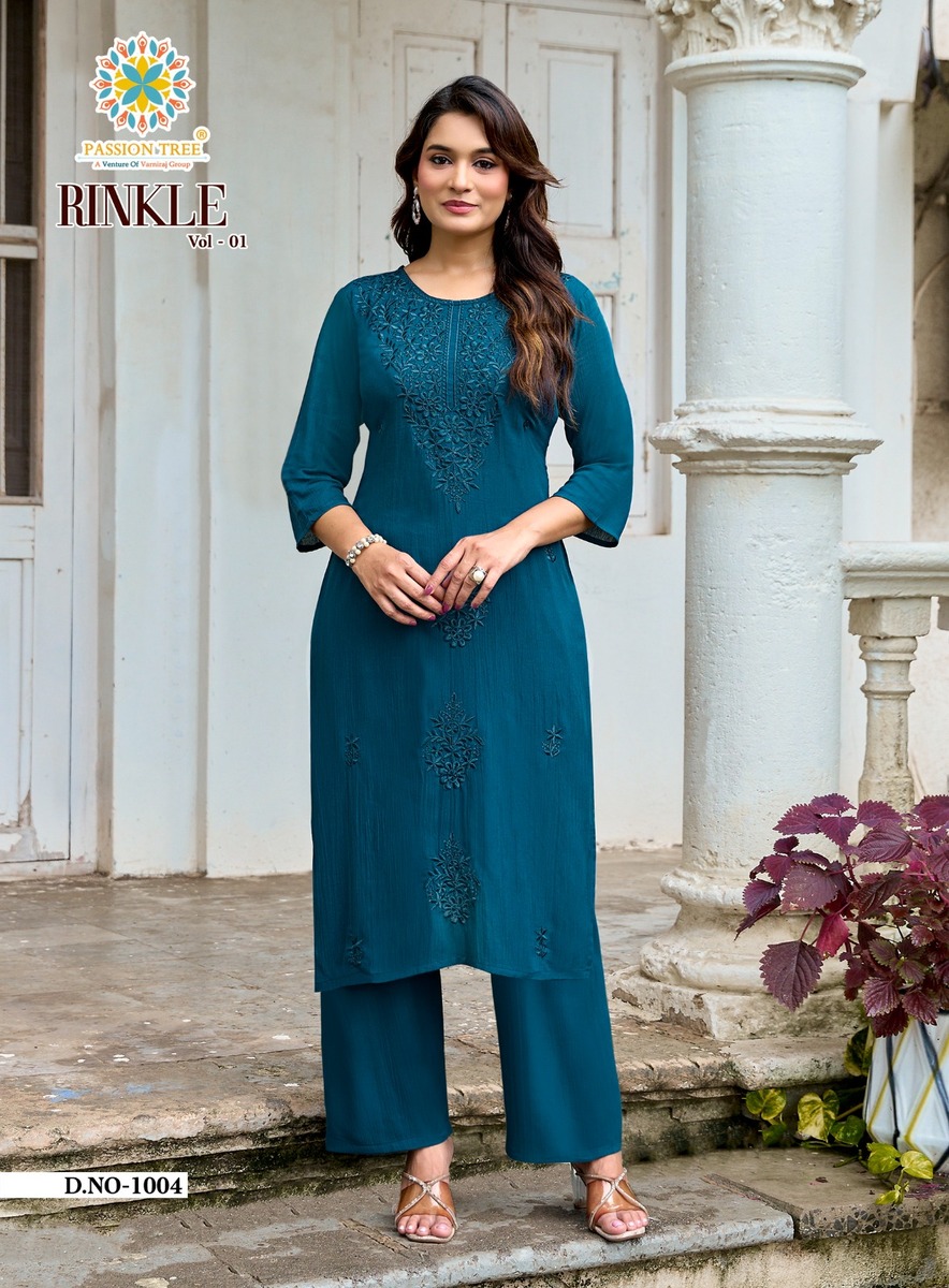 Passion Tree Rinkle Kurti Palazzo Set Catalog collection 4