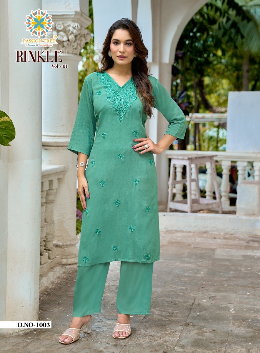 Passion Tree Rinkle Kurti Palazzo Set Catalog collection 6