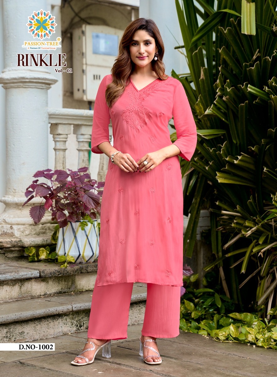 Passion Tree Rinkle Kurti Palazzo Set Catalog collection 5