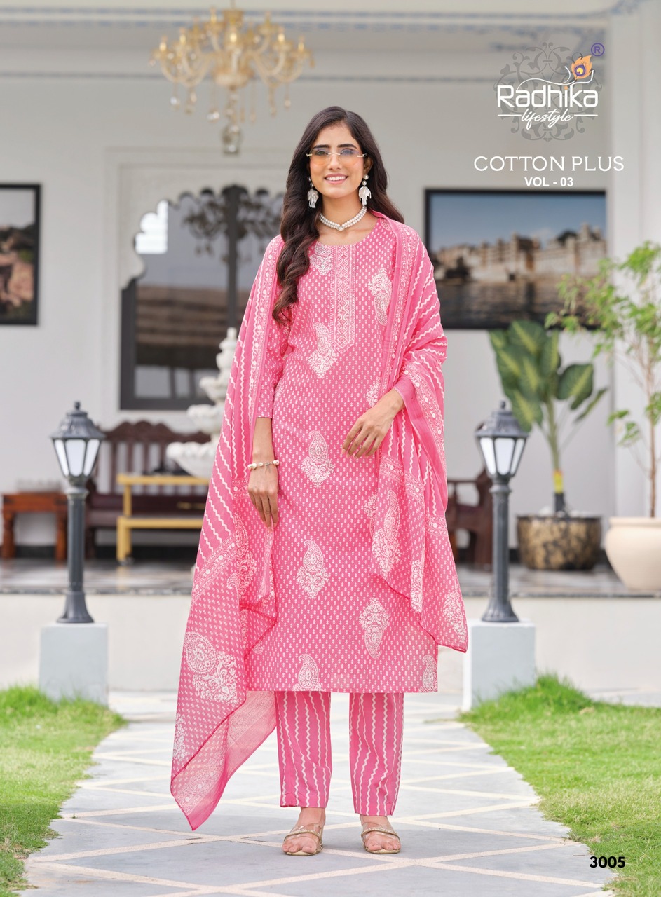 Radhika Lifestyle Cotton Plus 3 Printed Salwar Kameez Catalog collection 13