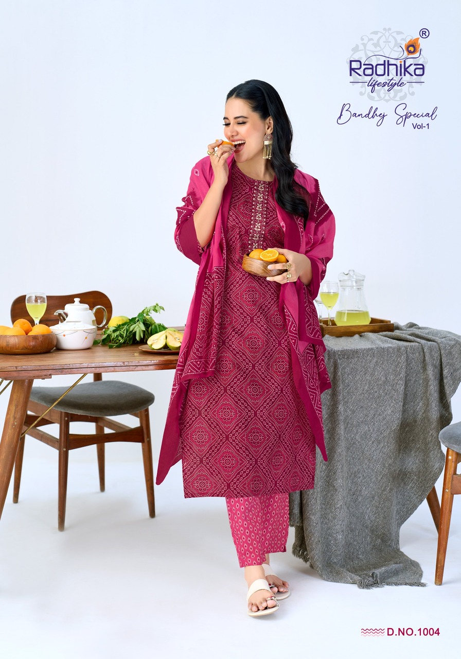 Radhika Lifestyle Bandhej Special Cotton Salwar Kameez Catalog collection 7