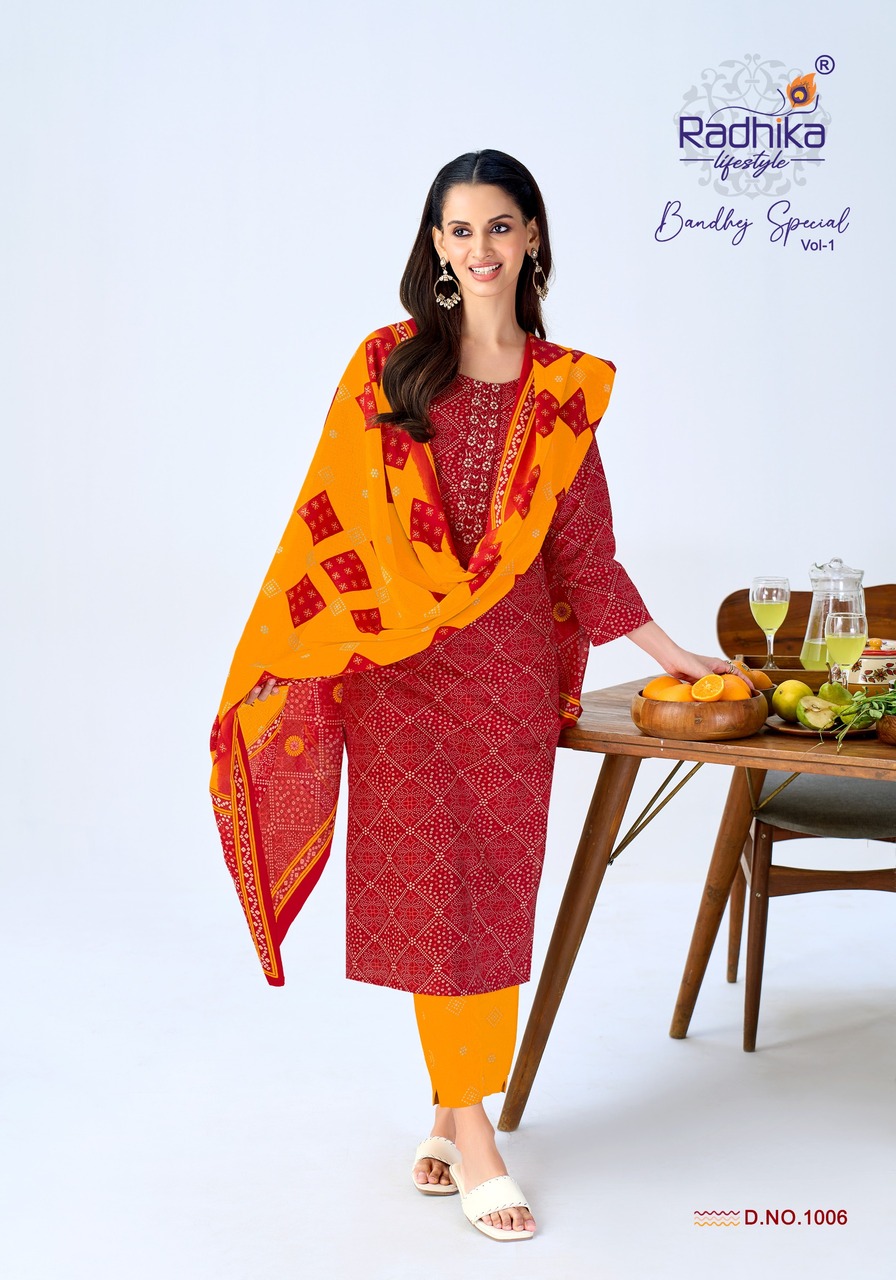 Radhika Lifestyle Bandhej Special Cotton Salwar Kameez Catalog collection 1