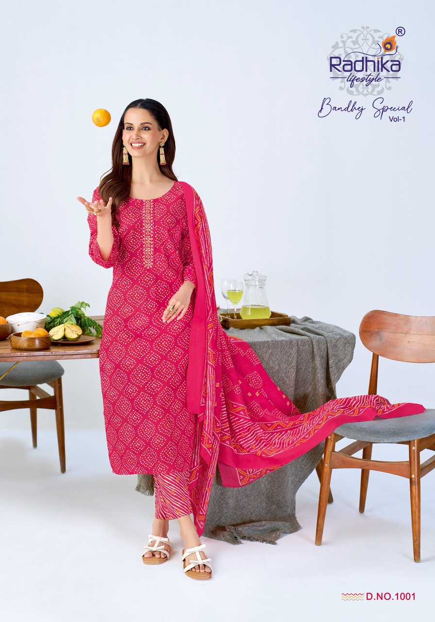 Radhika Lifestyle Bandhej Special Cotton Salwar Kameez Catalog collection 13