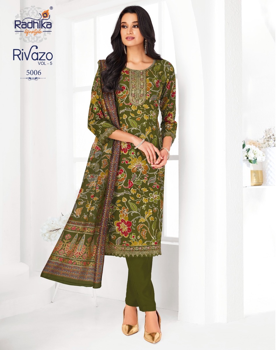 Radhika Lifestyle Rivazo Vol 5 Printed Salwar Kameez Catalog collection 6