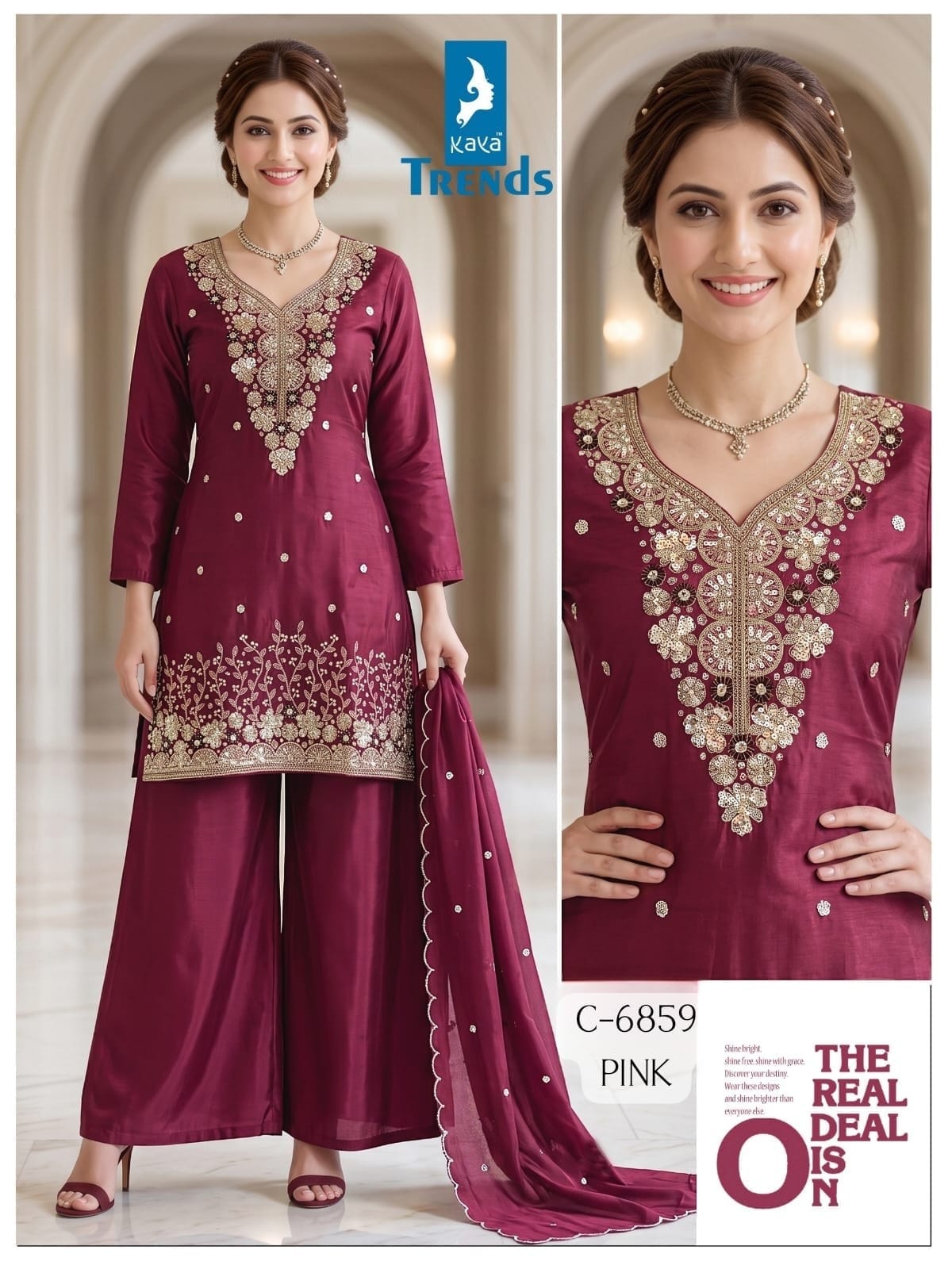 Kaya Trends Dno 6859 Kurti Palazzo Dupatta Set Size Set collection 1