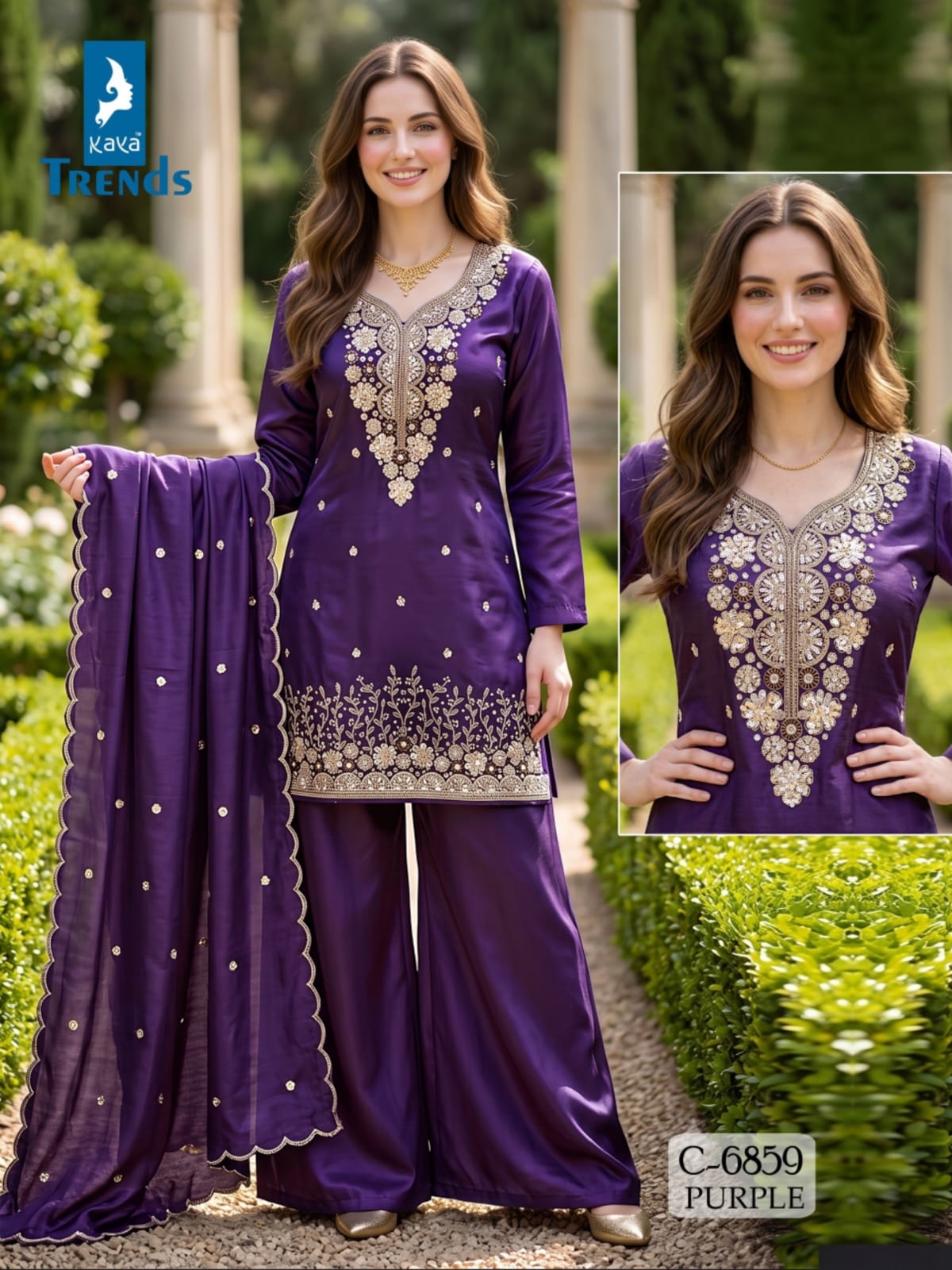 Kaya Trends Dno 6859 Kurti Palazzo Dupatta Set Size Set collection 3