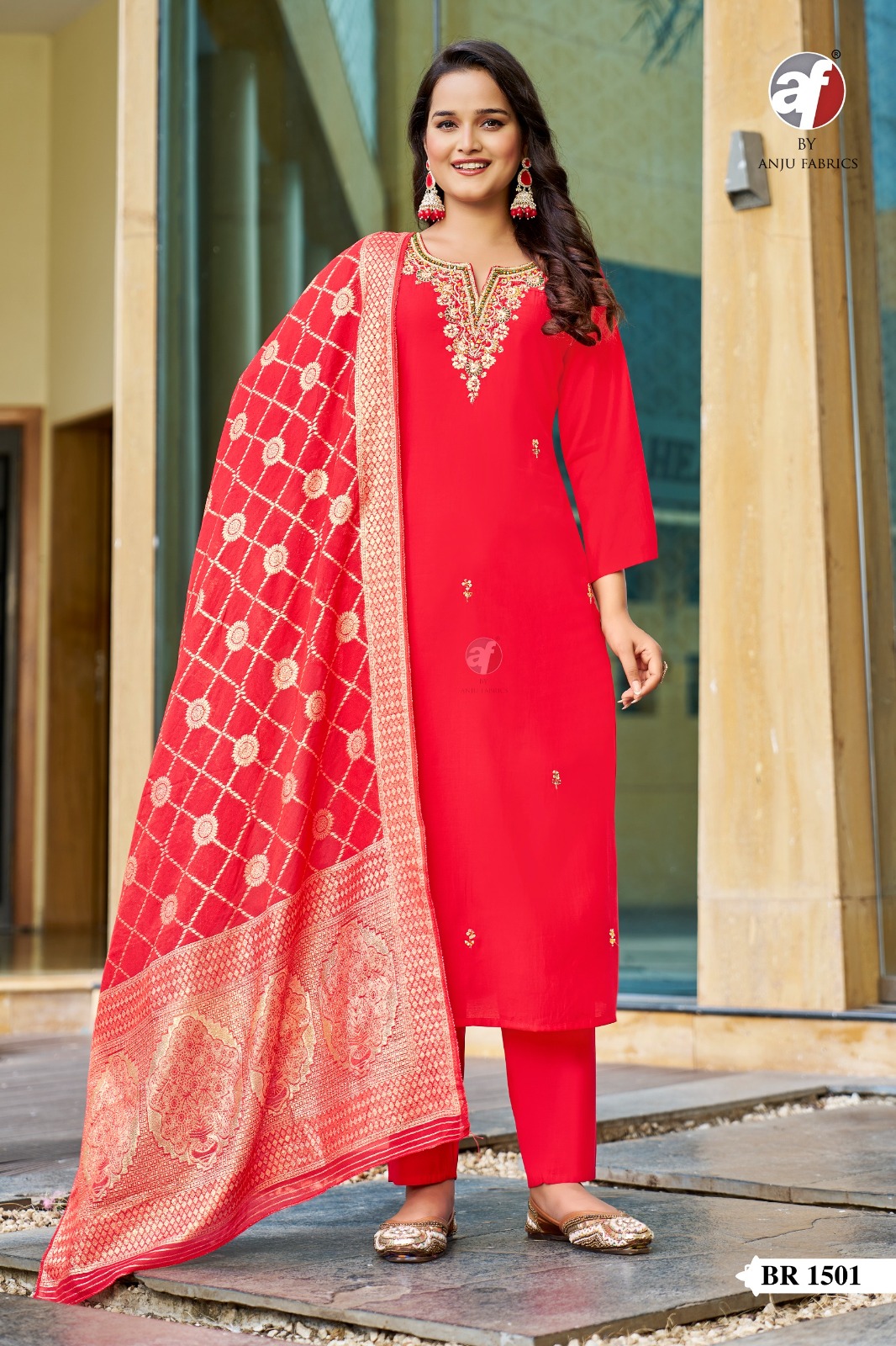 Anju Fabrics Red Rani Readymde Dress Catalog collection 7