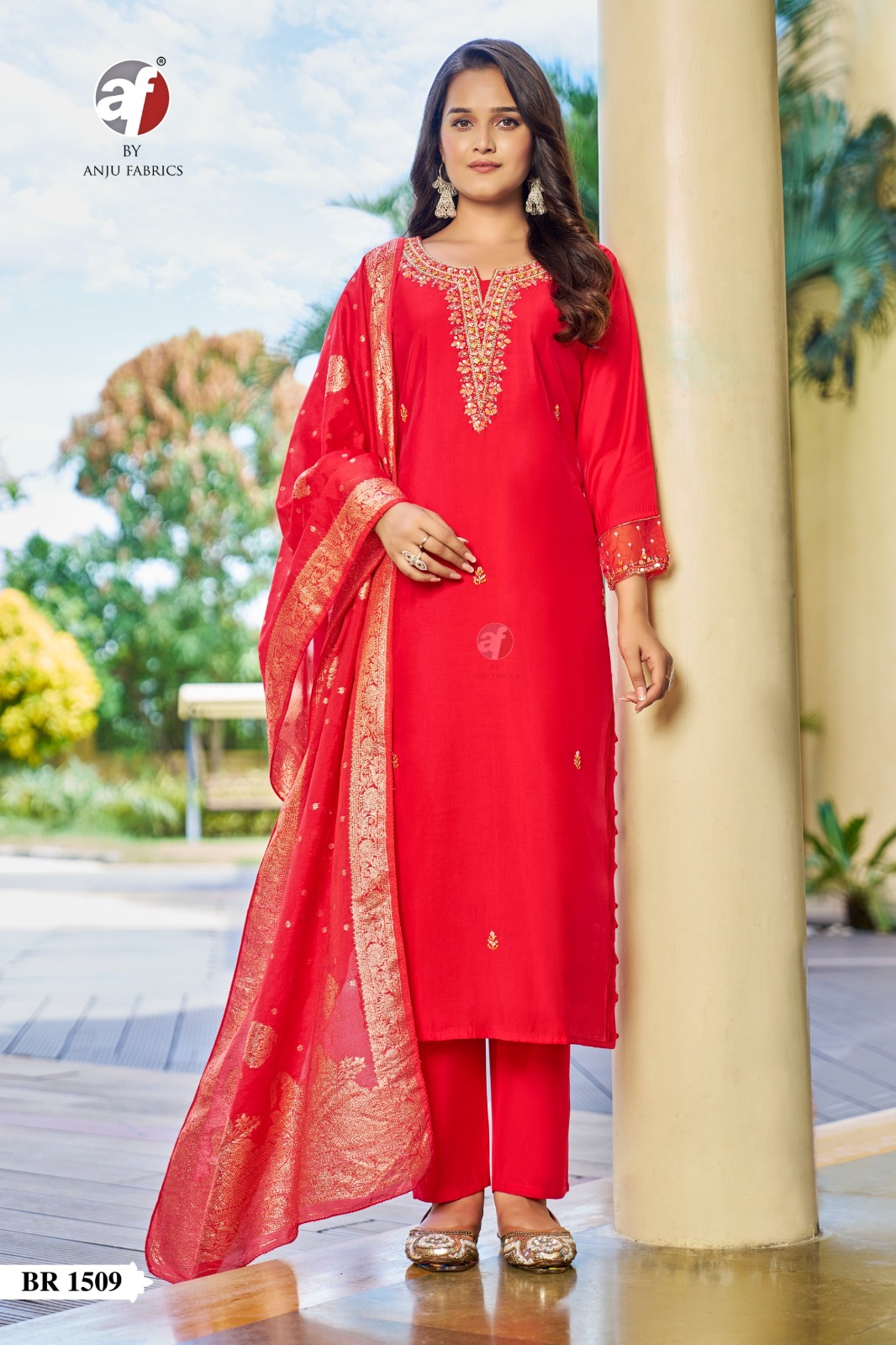 Anju Fabrics Red Rani Readymde Dress Catalog collection 4