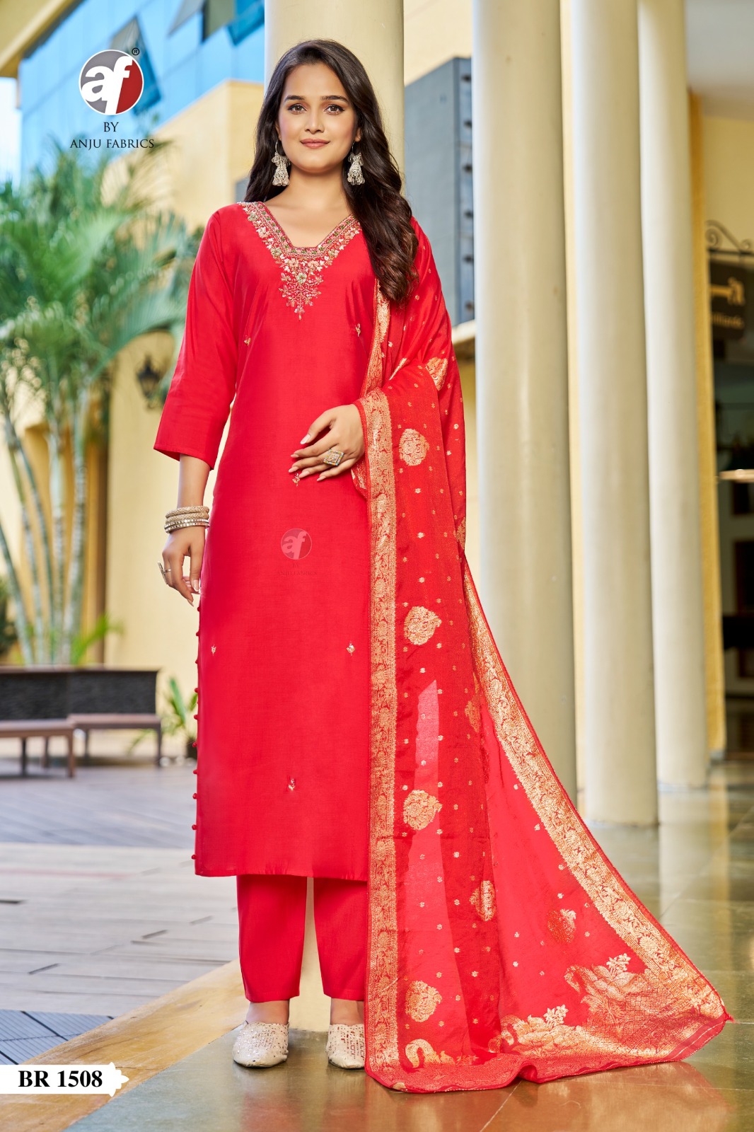 Anju Fabrics Red Rani Readymde Dress Catalog collection 5