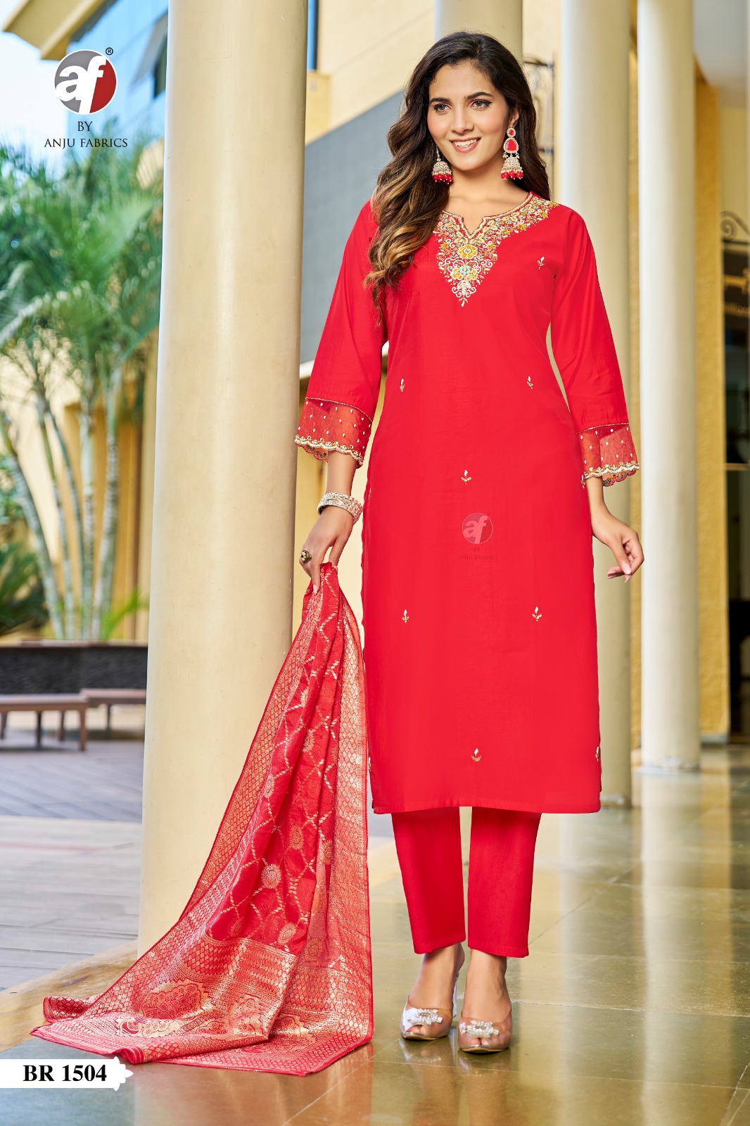 Anju Fabrics Red Rani Readymde Dress Catalog collection 1
