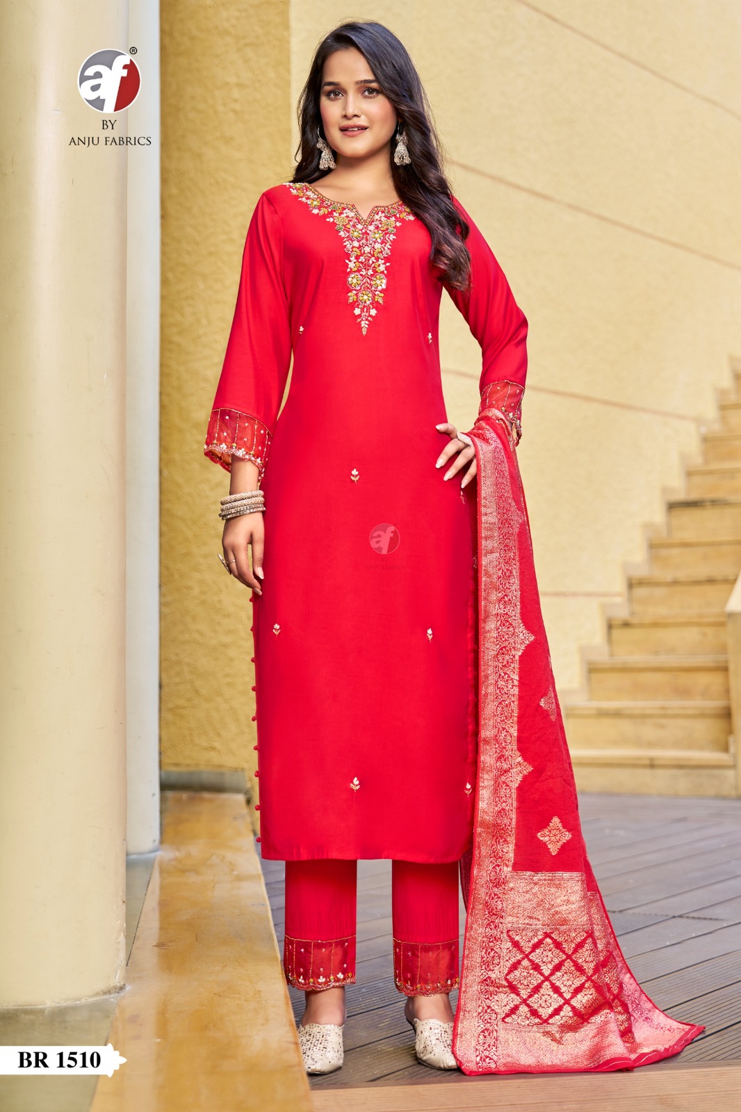 Anju Fabrics Red Rani Readymde Dress Catalog collection 6