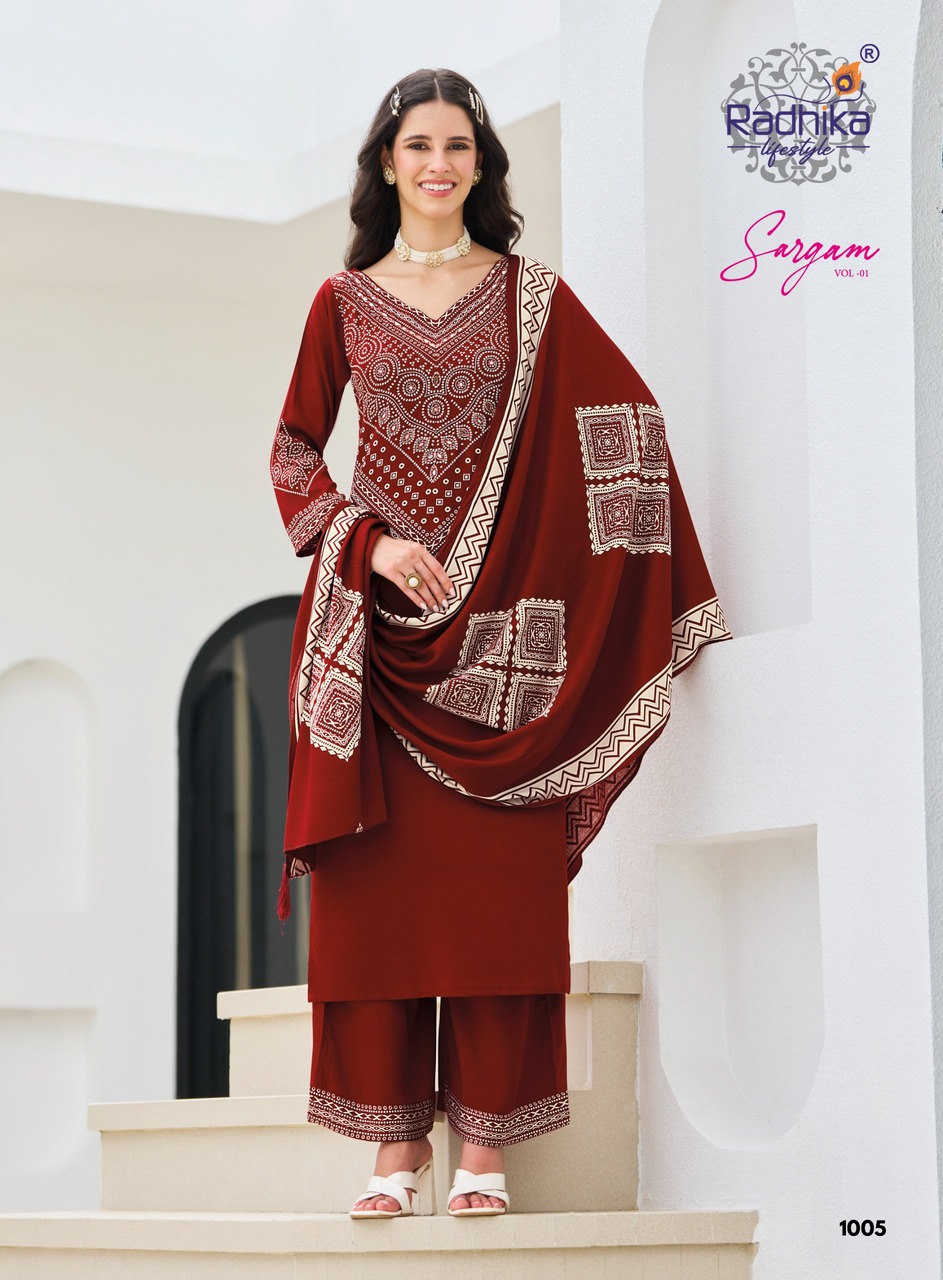 Radhika Lifestyle Sargam Kurti Palazzo Dupatta Set Catalog collection 12