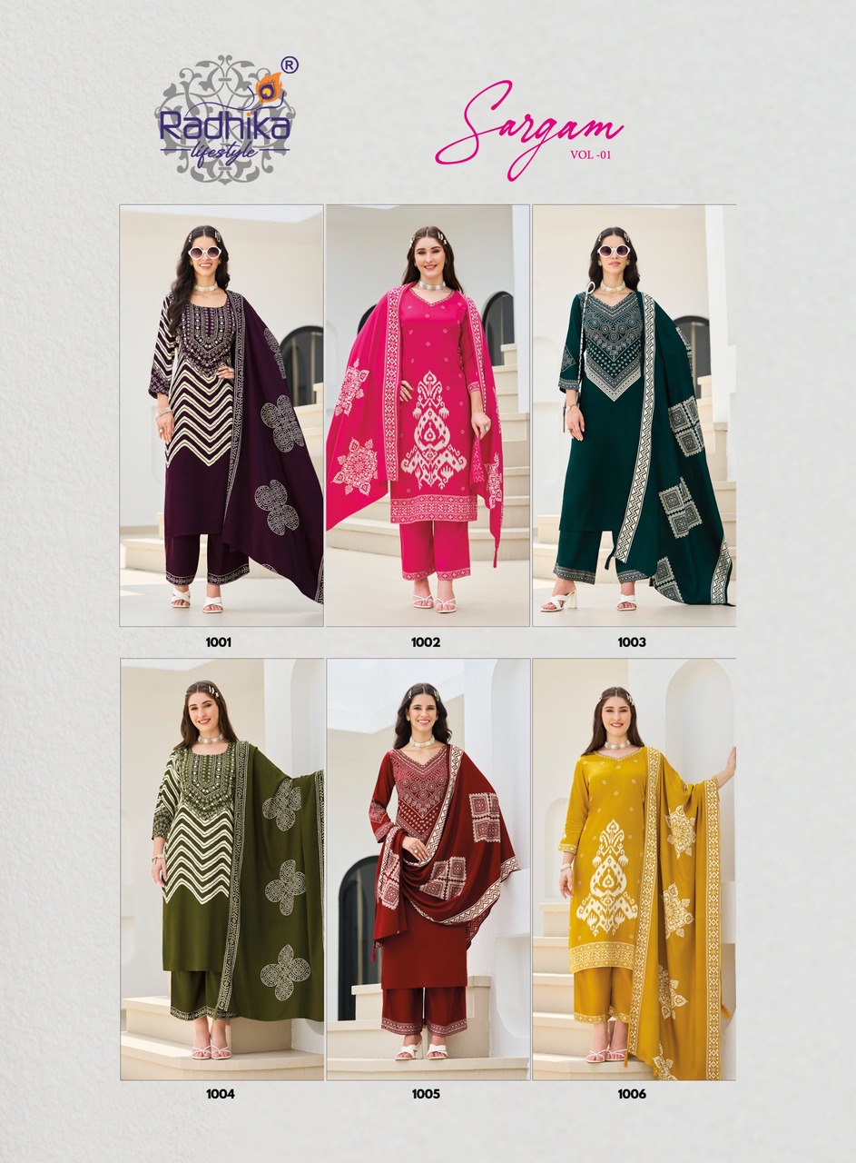 Radhika Lifestyle Sargam Kurti Palazzo Dupatta Set Catalog collection 13