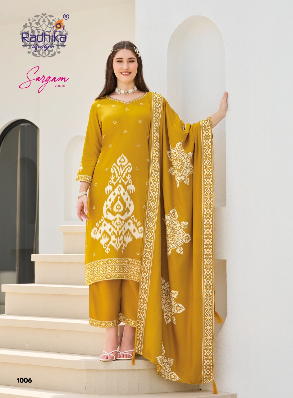 Radhika Lifestyle Sargam Kurti Palazzo Dupatta Set Catalog collection 11